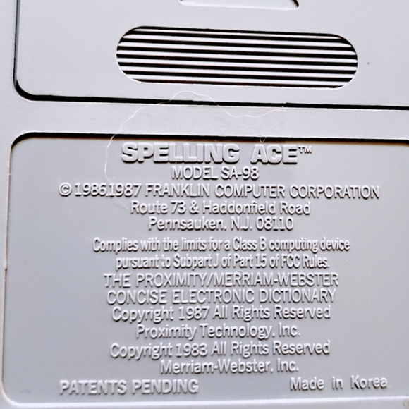 Franklin Computer Spelling Ace Gray Merriam Webster Model SA-98 - Picture 3 of 3